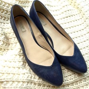 Cole Haan Almond Toe Faux Leather Navy Heels